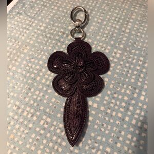 Large Brighton purple plum and silver Flower Snakeskin Bag Charm Keychain